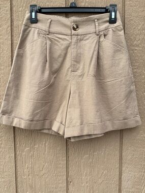 Belle Poque Chino Shorts Beige Button Front Women's Size S Elastic Waist